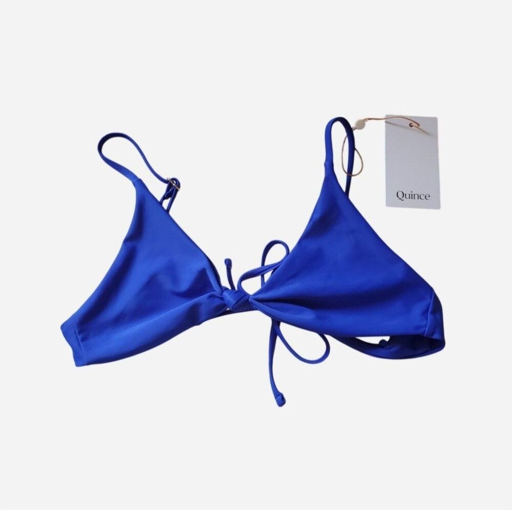 Quince Italian Knotted Triangle Bikini Top Electric Blue Size XS Minimal Beachy